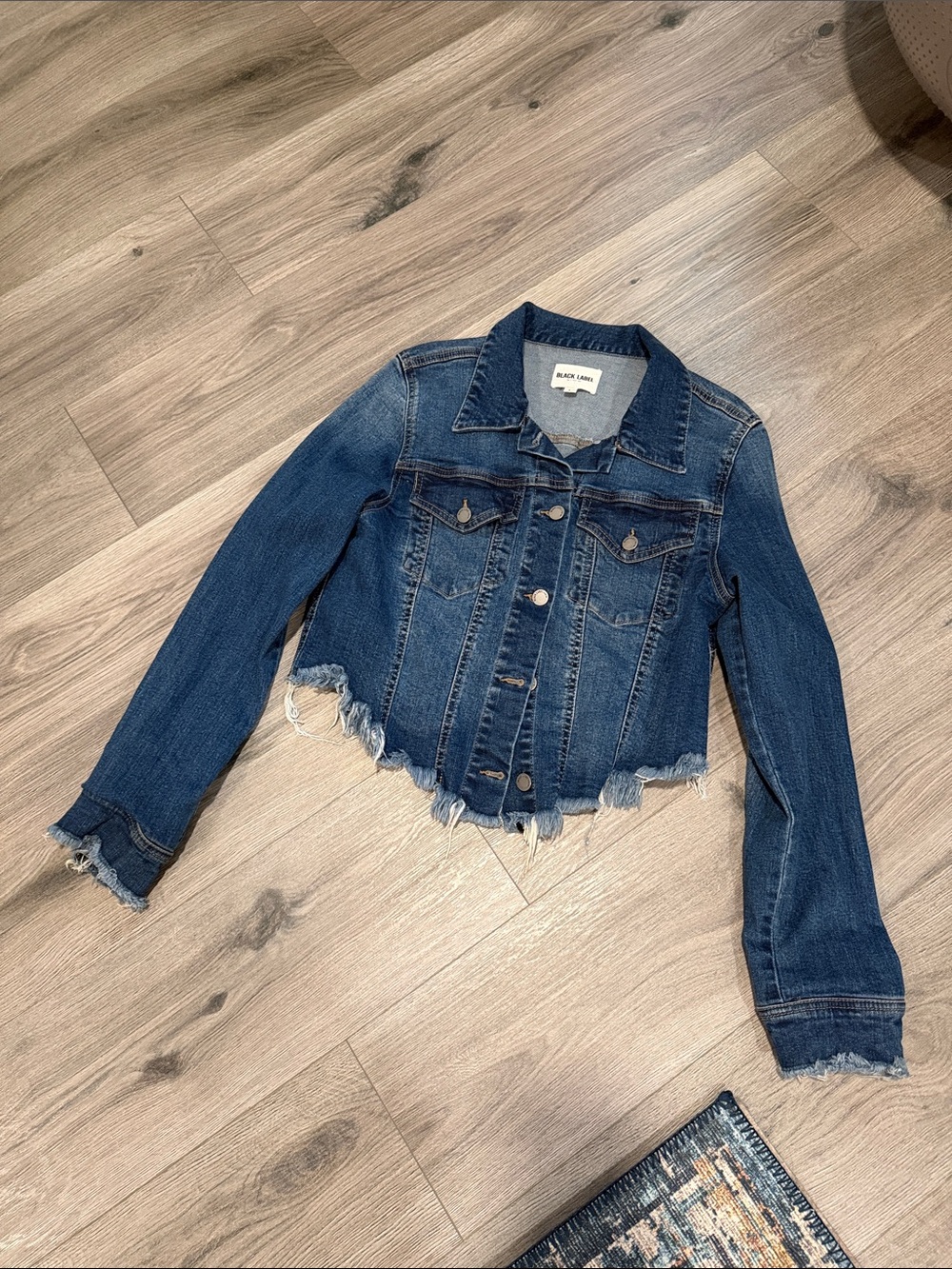 Black Label Blue Distressed Cropped Denim Jacket